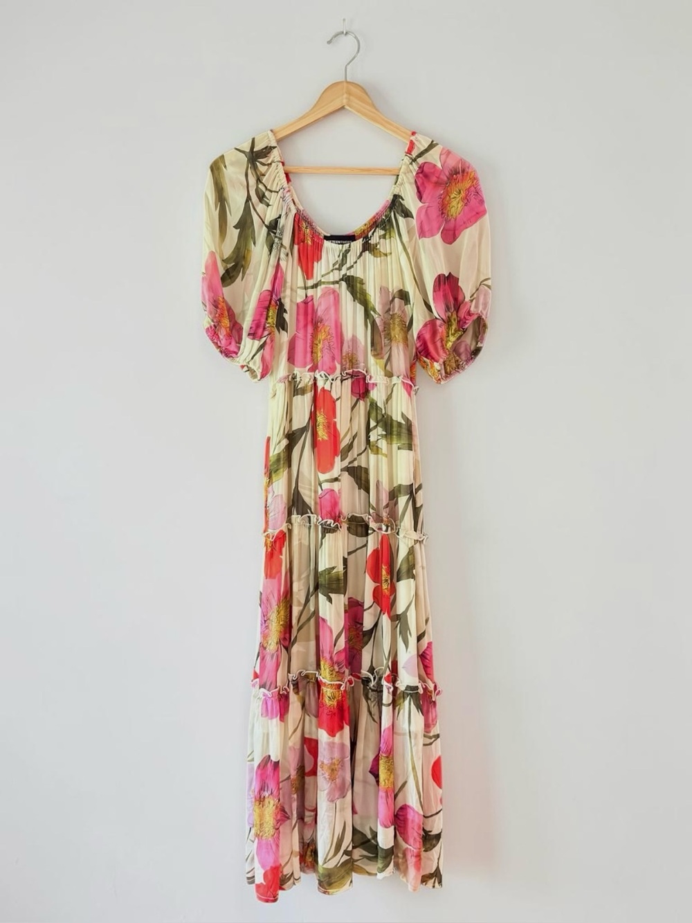 Fifteen Twenty Floral Print Tiered Midi Dress Puff Sleeve With Slip Size XS